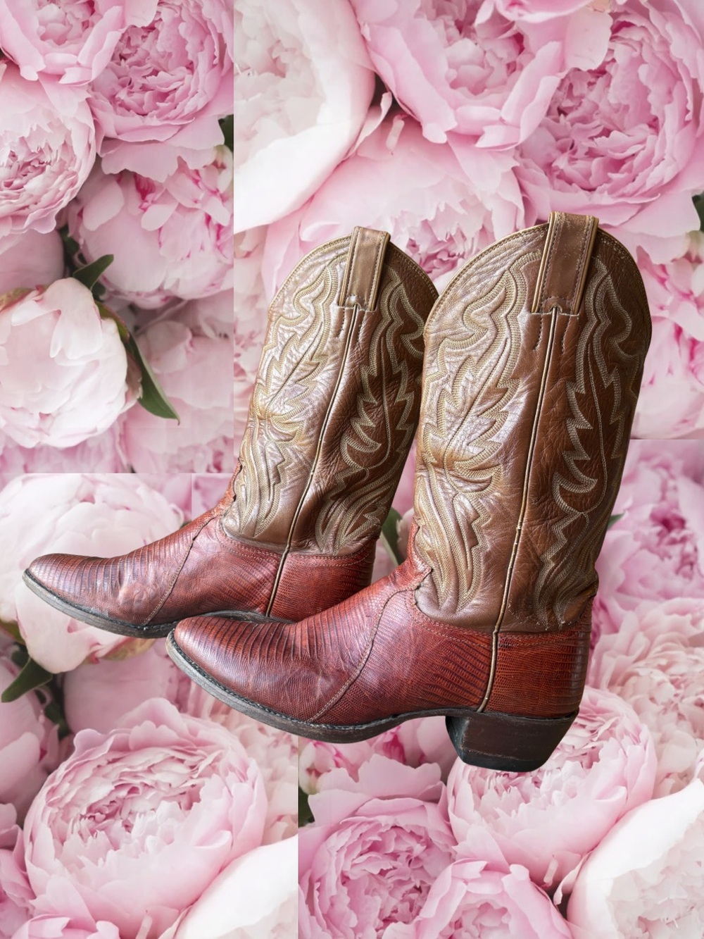 Vintage Justin Cowboy Boots Style 8303 Leather Lizard Skin USA Red Men’s Size 9